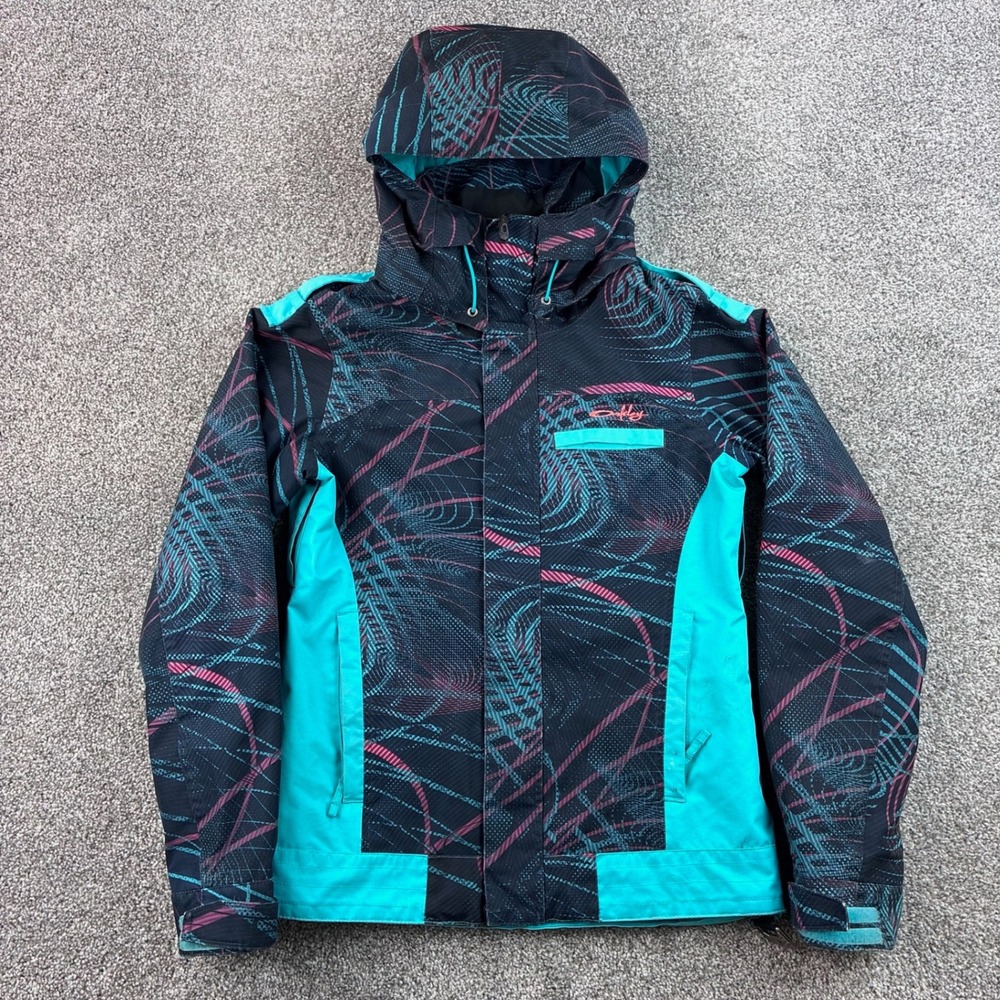 Oakley Snowboard Jacket Women's Small Teal Pink Hooded Ski Insulated 511259KPK